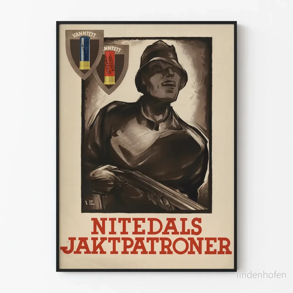 Vintageposter Nitedals Jaktpatroner väggdekoration jakt
