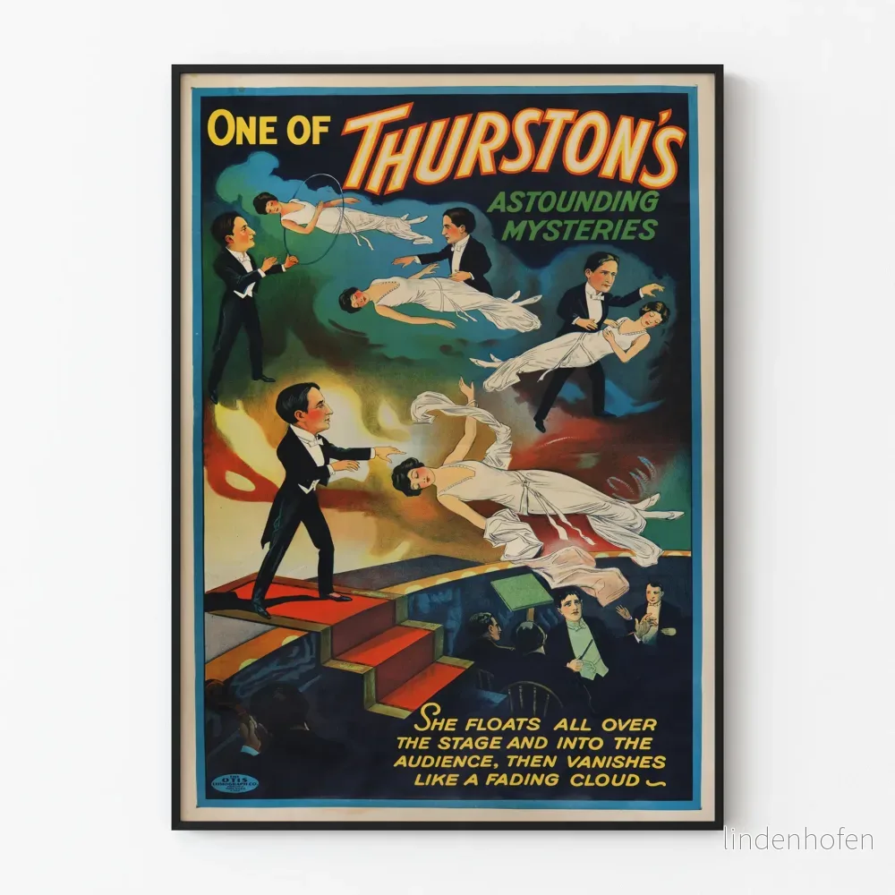 Vintageposter Thurston's Förbluffande mysterier för väggdekoration
