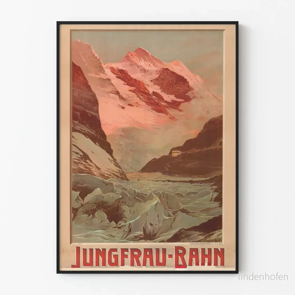 Vintageposter Jungfrau-Bahn schweiziska bergen
