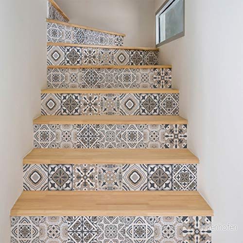 Ambiance självhäftande trappklistermärken kakel kakeldekaler kontremarche cementplattor trappplattor trappa azulejos 15 x 105 cm 4 ränder 5415231065868