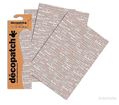 Décopatch Kärlek översatt papper, 30 x 40 cm (förpackning med 3 ark) 3609510256869
