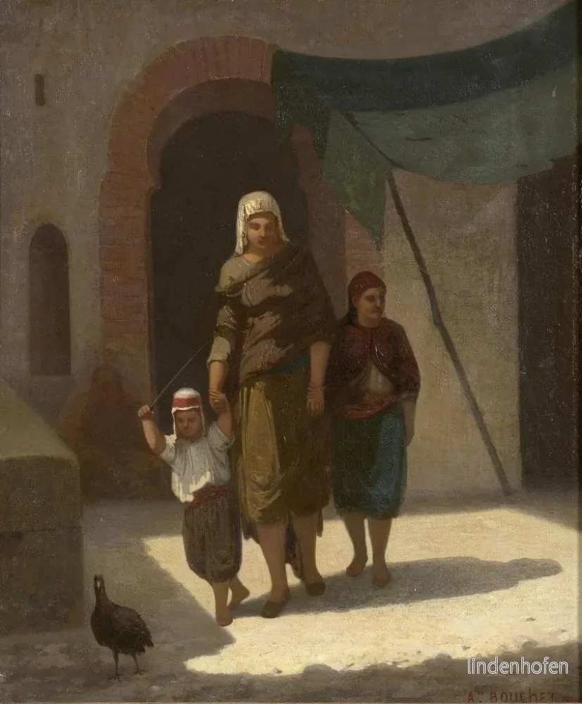 Familjeporträtt med en flygande fågel - Auguste Bouchet | Konsttryck - Bild 2