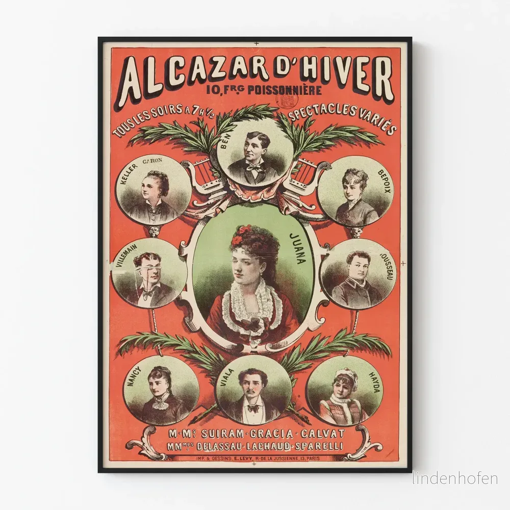 Vintageposter Alcazar d'Hiver Spectacles Variés 10 Frg Poissonnière