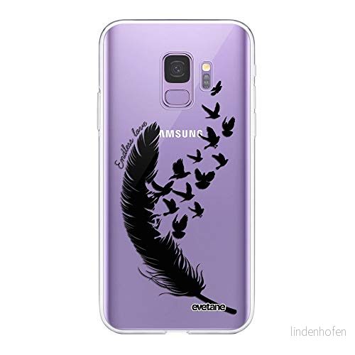 Evetane kompatibel med Samsung Galaxy S9 360 heltäckande framsida resistent fint skydd fast fodral transparent fjäder mönster trendigt 3662219365157