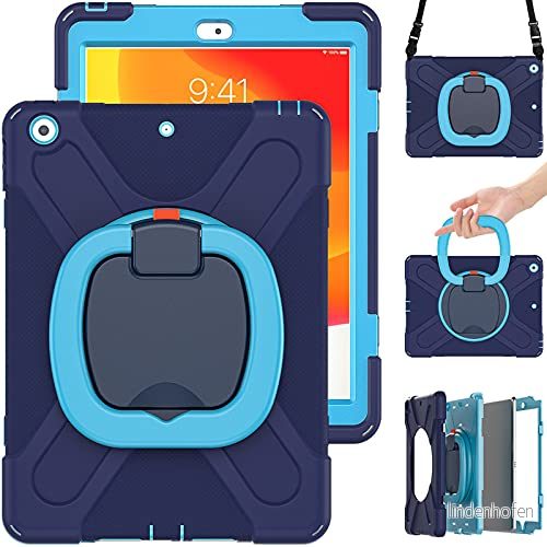 Commute Case för iPad mini6, tungt, stabilt, stötsäkert barnfodral med skärmskydd 3 i 1, stötsäker stötfångare 360 ringhållare, stativ, bärrem (marinblå blå) 755985020528