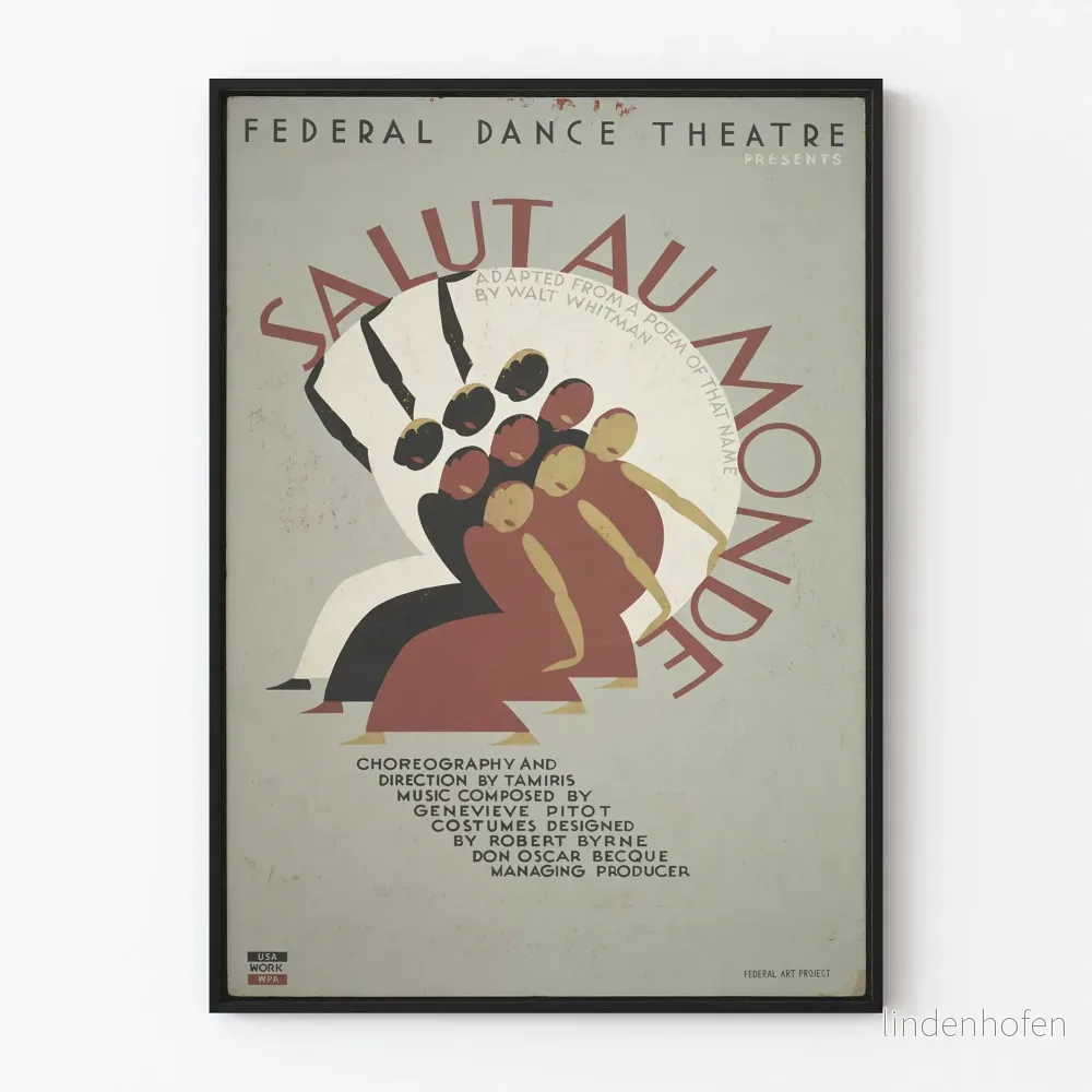 Vintageaffisch för dans-teater 'Salut au Monde' - konstnärlig väggdekoration