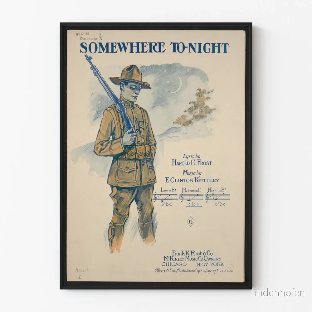Vintageposter med soldat 'Somewhere To-Night'