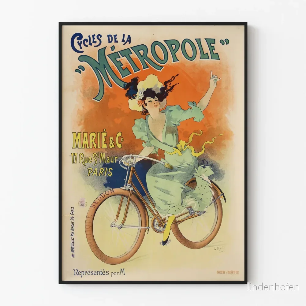 Vintageaffisch för Metropol för cyklar och cyklar i Paris