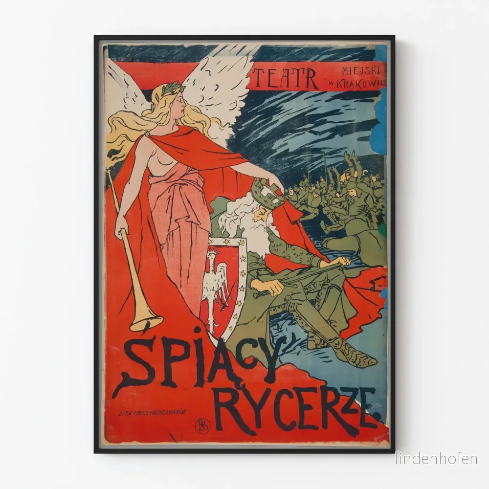 Vintageaffisch för teatern Spiacy Rycerze i Kraków