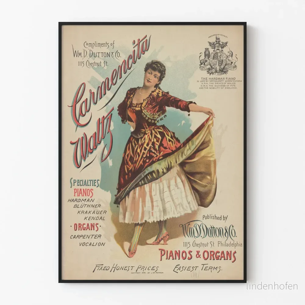 Vintageaffisch Carmencita Waltz för musikkonstnärlig väggdekoration