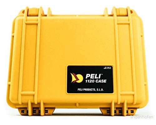 PELI 1120 oförstörbar kompakt låda, IP67 vattentät, 2 liters kapacitet, tillverkad i USA, inget skum, gul 19428007850