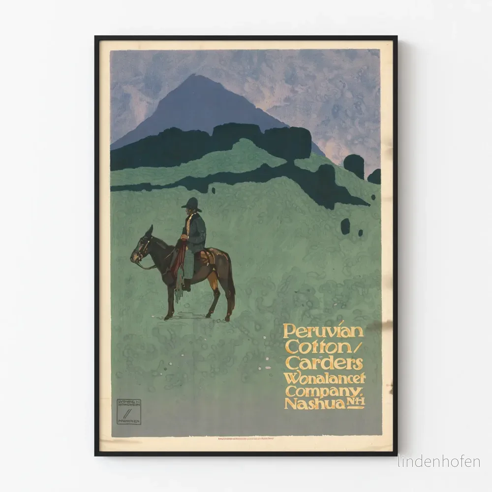Vintage dekorativ poster Peruvian Cotton Carders à cheval