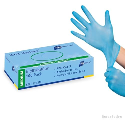 Meditrade Nitril NextGen® Inspektionshandskar puderfria, latexfria, skyddshandskar storlek M ljusblå 100 stycken 4250016461784