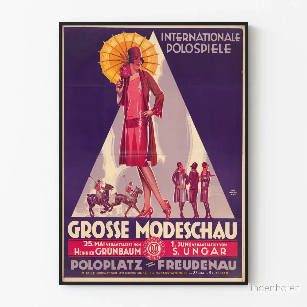 Vintageaffisch för internationell modeshow Polo Spiele