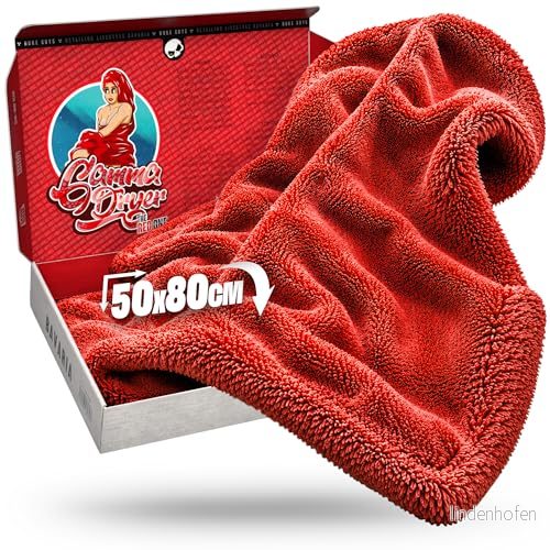 Nuke Guys Gamma Dryer XXL, ultraabsorberande torkduk, 1400 GSM, röd, 50 x 80 cm, luddfri, rundade mjuka fibrer, repfri, extra stor, premium mikrofiberduk för bil, motorcykel och cykel 4062495046440