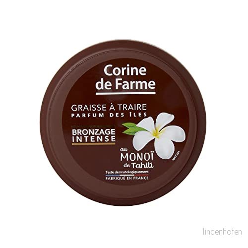 Corine de Farme Mjölkfett intensiv garvning bronsolja självbruten intensifierad solbränning Tahiti Monoi, öarnas doft 150 ml burk 3468080008816