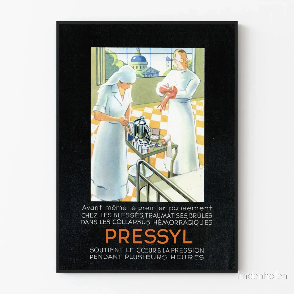 Vintage medicinsk poster PRESSYL för väggdekoration Artem Legrand