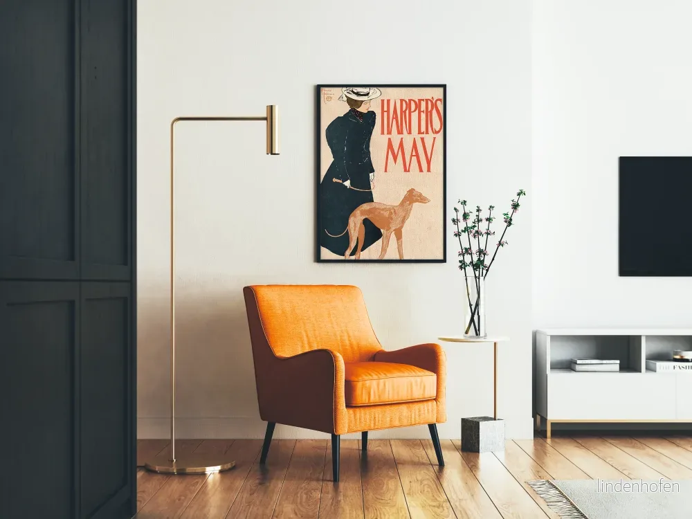 Vintageposter Harper's May med en elegant kvinna och en greyhound - Bild 2