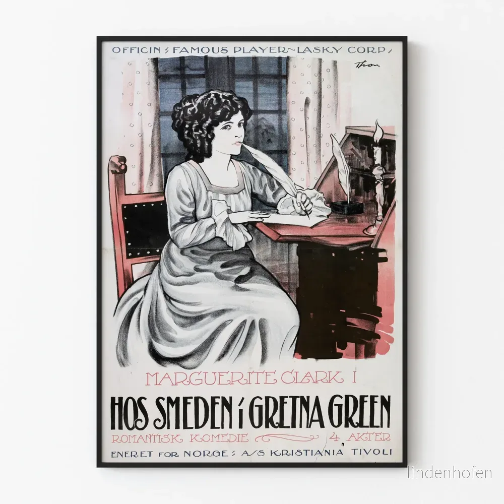 Vintage romantisk poster av Marguerite Clark vid sitt skrivbord