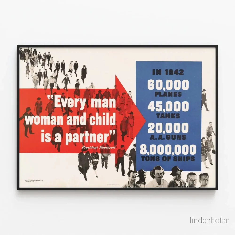 Affisch Krig 1942 Roosevelt Every Man Woman and Child Affisch Krig 1942 Roosevelt Every Man Woman and Child