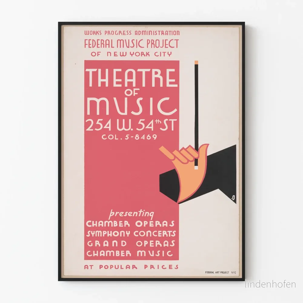 Vintageaffisch för Musikteater i New York - Konstnärlig Väggdekoration