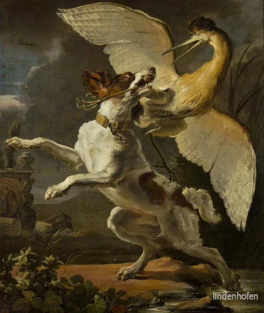 Målning En hund kämpar mot en häger - Abraham Hondius | Konsttryck - Bild 2