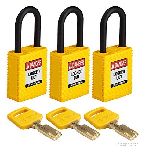 Brady SafeKey låsout hänglås nylon gul 1,5 tum plast Shkl nyckel ungefär 3 st. 754473611057