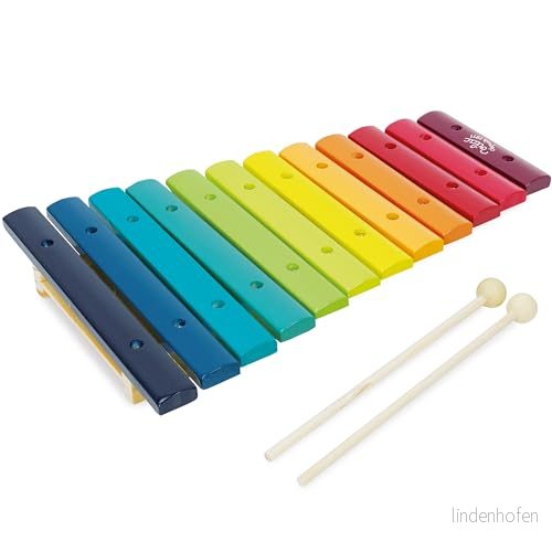 Vilac Giant Rainbow Xylofon i trä och metall med 2 träätpinnar, musikleksaksinstrument för barn, uppmuntrar musikkreativitet, 3 år+, 33 x 22 4,5 cm 3048700083593