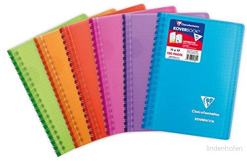Clairefontaine 341601C Koverbook, 11 x 17 m, rutig, 50 ark, med spiralbindning, 1 styck, blandade färger 3037923416011