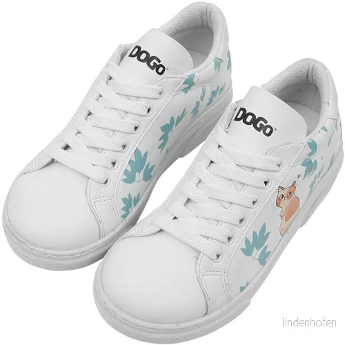 DOGO Unisex barn vegan vita sneakers "Everything is Gonna Be Purrfect" motiv 31, Vitt och blått, 31 8680544246885