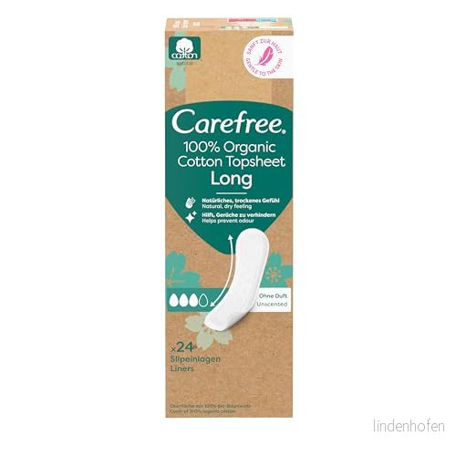 Carefree Trosinlägg 100% ekologisk bomull topplakan lång (24 stycken), tillverkad av certifierad för en naturlig, torr känsla, storlek 3574661651439