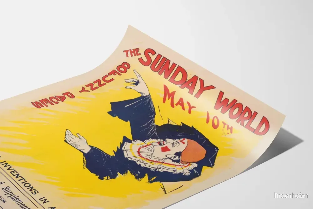 Vintageposter The Sunday World från den 10 maj med färgglad clown - Bild 3