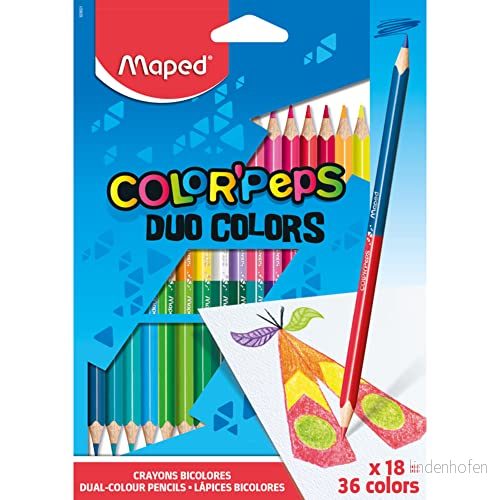 Maped ergonomiska tvåfärgade färgspennor, färgpennor COLOR'PEPS DUO 18 x pennor = 36 färger, M829601 3154148296010