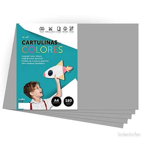Färgkartong, A4 kartong Intensiva färger, 180gr färgblad för hantverk, skriva ut dina kreativa dokument och mönster, färgade folios · m office (50 ark, grå) 8447031012862