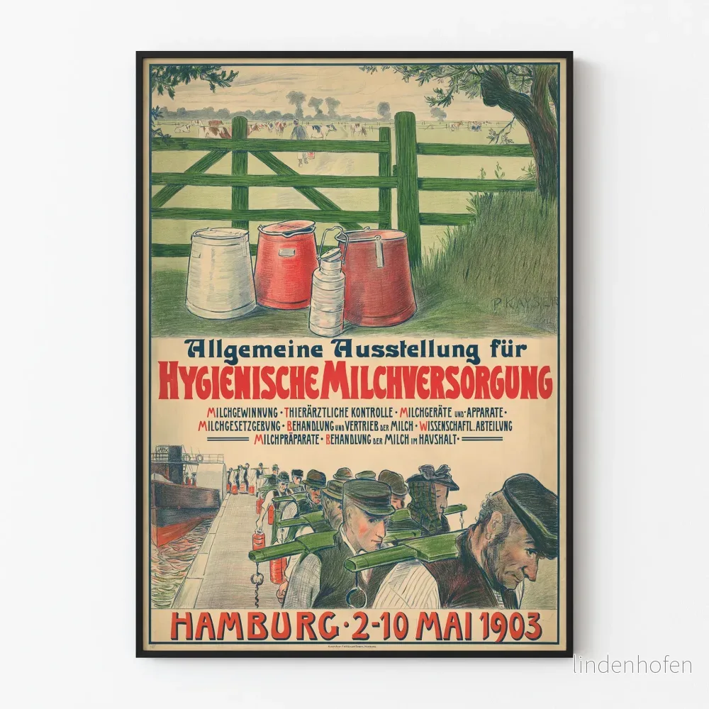 Vintageposter för utställning av rent mjölk, Hamburg 1903