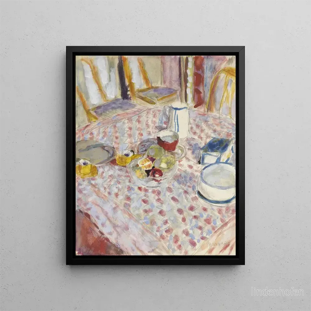 Målning av still life på ett rutigt rött duk – Pierre Bonnard | Konsttryck Målning av still life på ett rutigt rött duk – Pierre Bonnard | Konsttryck