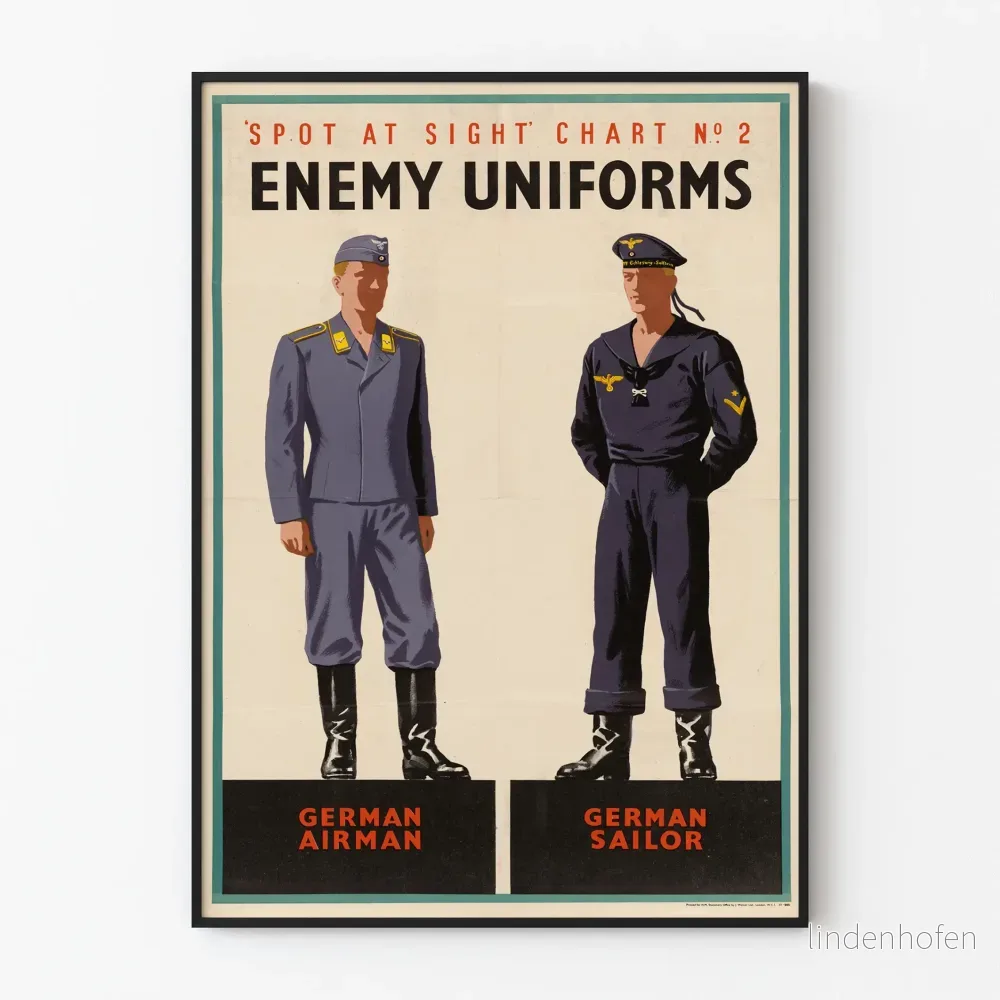 Vintageaffisch med militära uniformer - Tysk flygare och marin</s>