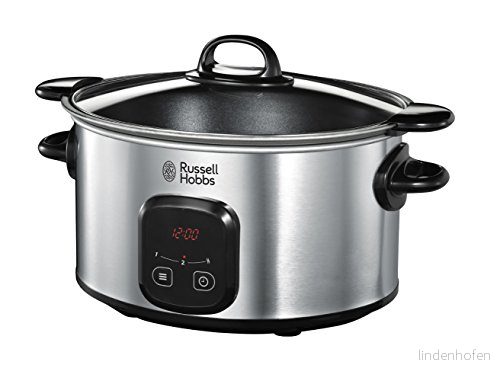 Russell Hobbs slow cooker, 6 liter, digitala inställningar med 3 värmelägen, låg, hög och varmhållning, programmerbar timer, grytan kan placeras på spisen för att bryna din mat, Maxi Cook 22750 56 4008496878185