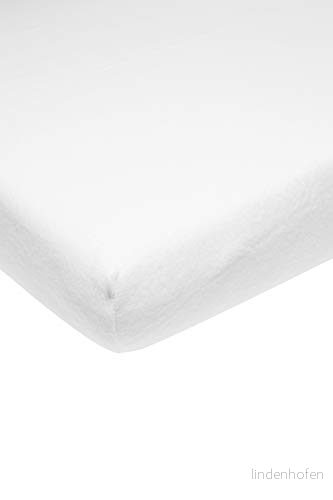 Meyco Baby Uni Molton stretchigt underlakan för spjälsängen (vattentätt madrasskydd, extra elastiskt och andas, bäddmadrass av 80% bomull, mått: 70 x 140 cm), vit 4054703565904