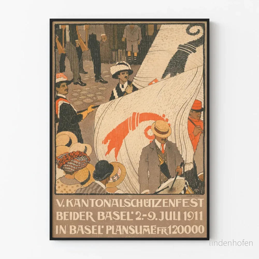 Vintageposter Kantonalschützenfest Basel 1911 väggdekoration