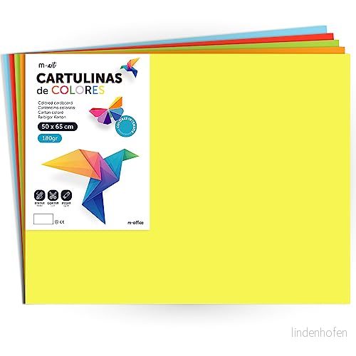 Färgkartong, Stor kartong 50x65 cm ljusa och intensiva färger, 180gr färgade kartonger för hantverk, kreativa mönster konstprojekt · m office (x125 ark, sortiment) 8447031010813