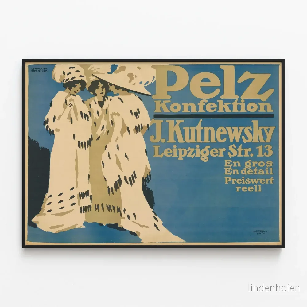 Vintageposter Pelz Konfektion J. Kutnewsky för väggdekoration