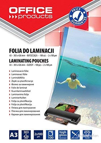 Officiella produkter 20325625 90 lamineringsfolie A3, 2 x 100 mikron glänsande, stycken, transparent 5901503679241