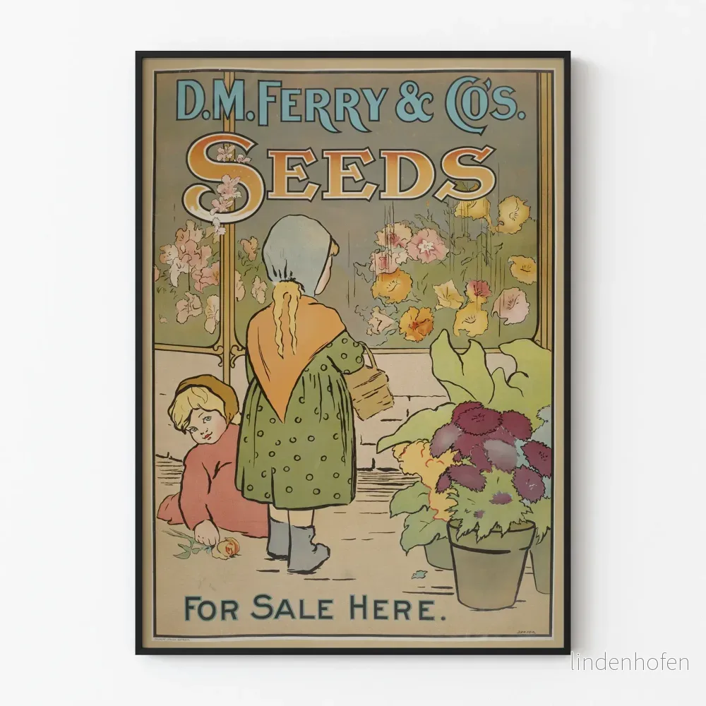 Vintageposter D.M. Ferry & Co:s fröer botanisk väggdekoration