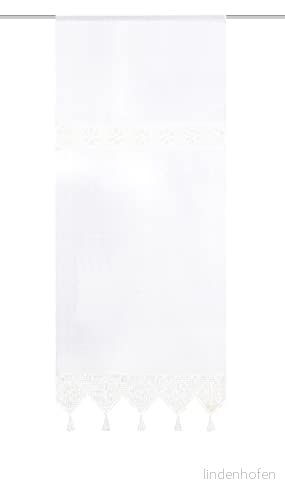 54202 Toni fönstergardin/dörrhängande silhuett med virkinsats och tofsar, färg: vit, mått: (100 x 60 cm) 4056751390460