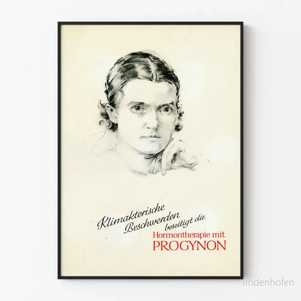 Vintageaffisch Progynon - Svartvit retroposter för väggdekoration