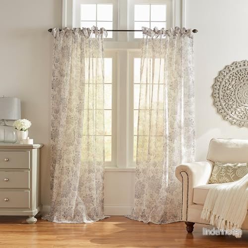Elrene blommig stuga slips topp ren fönstergardin panel, poly linneblandning, grå, 132 cm B x 213 L (paket med 1) 739550333657