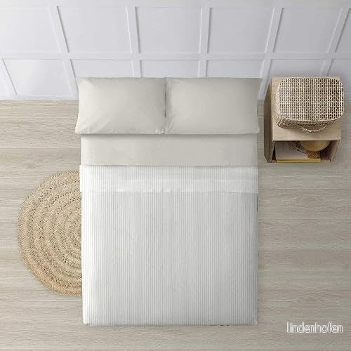BELUM Sänglakan Set 180 Bestående av: Örngott Bänkskiva 260x270 cm Låg 180x200cm + 25 Tyg: 100% bomull trådar Modell: Papamoa Beige Rand 8434563060928