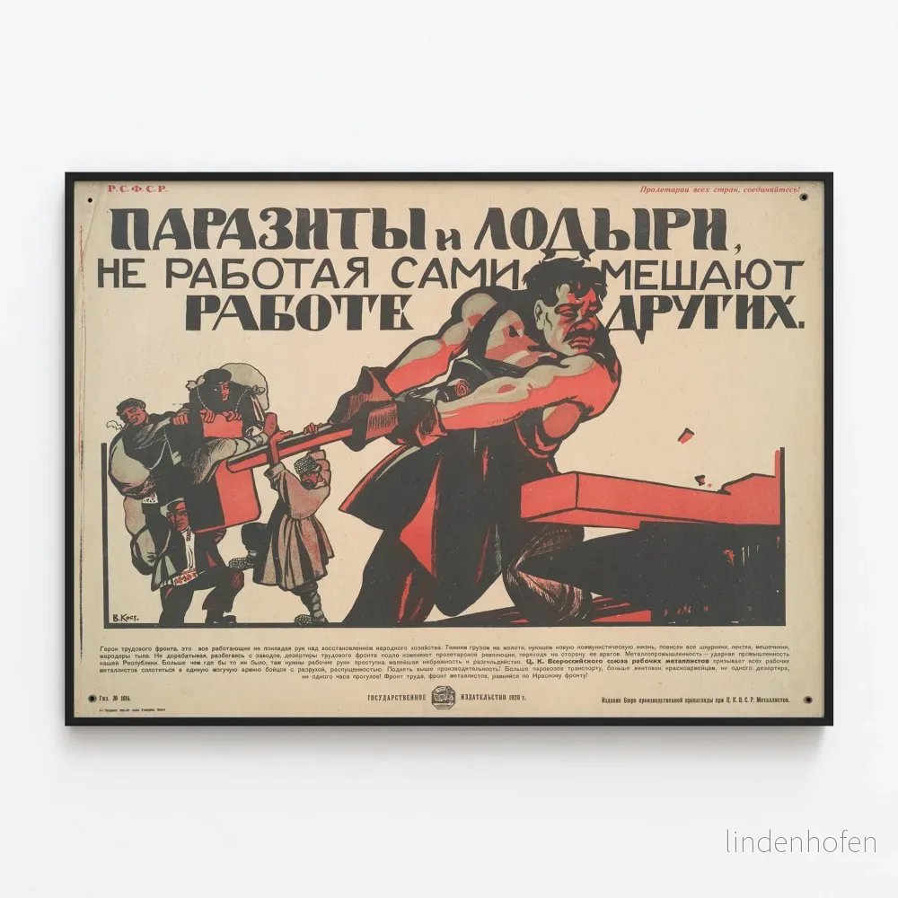 Sovjetisk propagandaposter "Parasiter och latmaskar" för väggdekoration