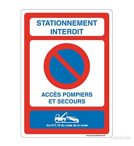 AUA SIGNALETIQUE skyltskylt med rundade hörn parkering förbjuden tillgång till brandmän och räddning 300 x 420 mm, vinyl självhäftande 3666180403702
